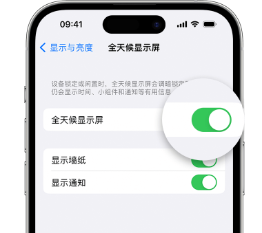 威海苹果15预约维修分享iPhone15如何设置全天候显示屏幕可见 